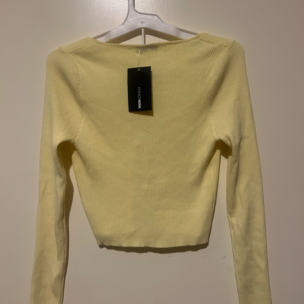 💛Yellow Ribbed Tie-Front Cardigan💛 - Picture 2 of 5